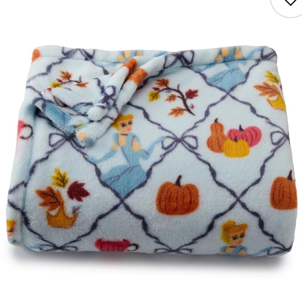 Disney Cinderella Fall Halloween Blanket NEW Fleece Blue Pumpkin Princess
